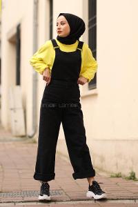 Modalamelif Siyah Gümüş Askılı Denim Tulum