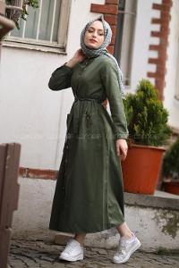 Modalamelif Keten Elbise Haki