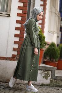 Modalamelif Keten Elbise Haki