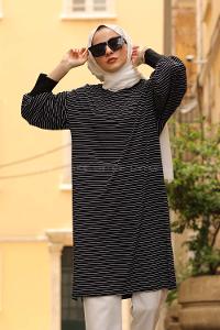 Modalamelif Siyah Ağırlıklı Balon Kol Sweat