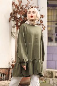 Modalamelif Balon Kol Fırfır Detaylı Tunik Haki