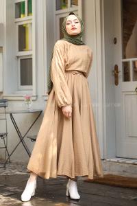 Modalamelif Yüksek Kalite Mevlana Model Elbise Camel