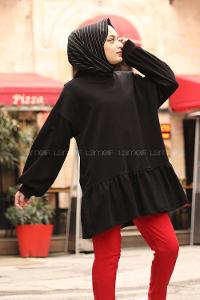 Modalamelif Balon Kol Fırfır Detaylı Tunik Siyah