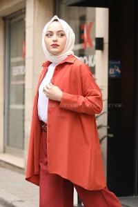 Modalamelif Koyu Kiremit İki Cep Gömlek