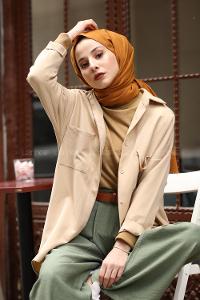 Modalamelif Krem İki Cep Gömlek