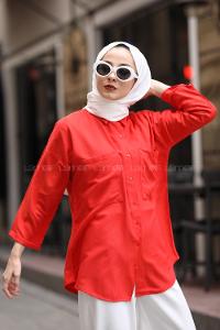 Modalamelif Kırmızı Düşük Kol Gömlek