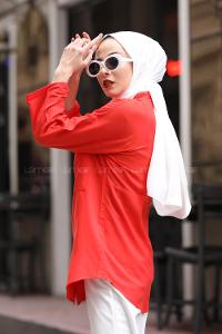 Modalamelif Kırmızı Düşük Kol Gömlek