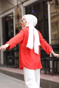 Modalamelif Kırmızı Düşük Kol Gömlek