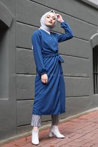 Modalamelif Yan Belden Bağlamalı Trenç İndigo