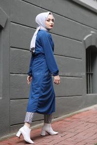 Modalamelif Yan Belden Bağlamalı Trenç İndigo