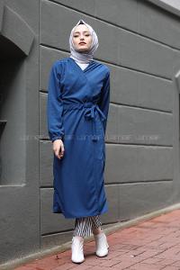 Modalamelif Yan Belden Bağlamalı Trenç İndigo