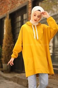 Modalamelif Salaş Kapşonlu Arka Yazılı Sweat Hardal Sarısı