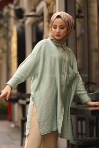 Modalamelif Petrol Ham Keten Gömlek