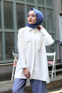 Modalamelif Beyaz İki Cep Gömlek
