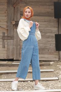 Light Blue Pool Neck Denim Unprinted Overalls