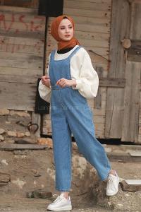 Light Blue Pool Neck Denim Unprinted Overalls