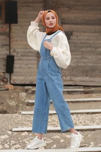 Light Blue Pool Neck Denim Unprinted Overalls