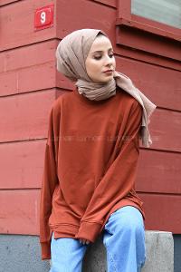 Modalamelif Düz Renkli Dikişli Sweatshırt Kiremit