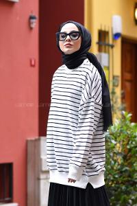 Modalamelif Çizgili Bertie Sweat Beyaz