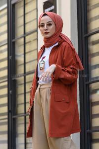 Modalamelif Bağcıklı Kuş Gözü Love Ceket Kiremit