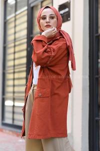 Modalamelif Bağcıklı Kuş Gözü Love Ceket Kiremit