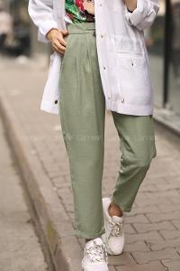 Modalamelif Haki Ön Kuş Gözü Bağcıklı Pantolon