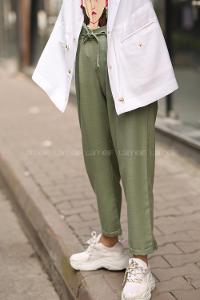 Modalamelif Haki Ön Kuş Gözü Bağcıklı Pantolon