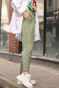 Modalamelif Haki Ön Kuş Gözü Bağcıklı Pantolon