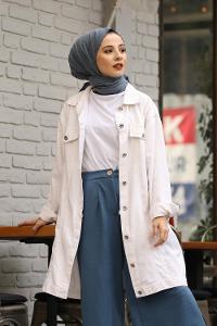 Modalamelif Baskılı Kot Ceket Beyaz