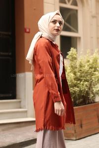 Modalamelif Püsküllü Cepli Uzun Gömlek Kiremit