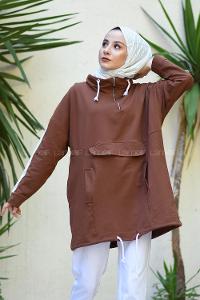 Modalamelif Kanguru Cepli Oversize Sweatshırt Taba