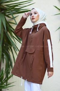 Modalamelif Kanguru Cepli Oversize Sweatshırt Taba