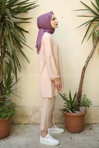 Modalamelif Balon Kol Fırfırlı Takım Krem