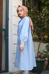 Modalamelif Fularlı Uzun Gömlek Mavi