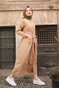 Modalamelif Keten Elbise Bisküvi