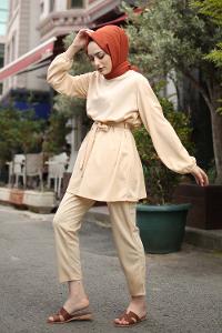 Modalamelif Kuşaklı Takım Krem