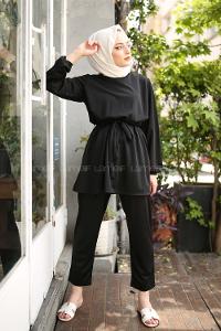 Modalamelif Kuşaklı Takım Siyah