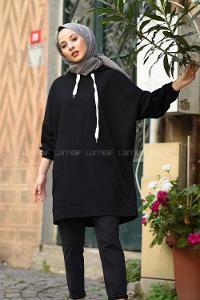 Modalamelif Salaş Kapşonlu Arka Yazılı Sweat Siyah