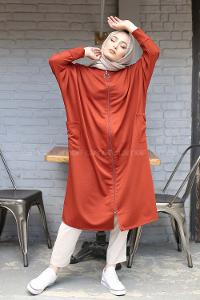 Modalamelif Fermuar Detaylı Hırka Kiremit