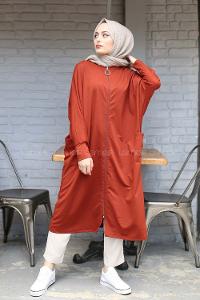 Modalamelif Fermuar Detaylı Hırka Kiremit