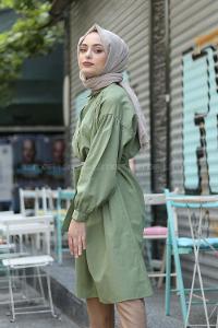 Modalamelif Fularlı Uzun Gömlek Mint