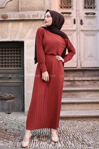 Modalamelif Piliseli Sandy Elbise Kiremit