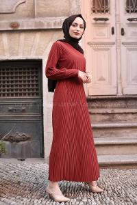 Modalamelif Piliseli Sandy Elbise Kiremit