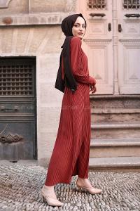 Modalamelif Piliseli Sandy Elbise Kiremit