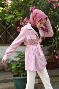 Modalamelif Beyaz Düğmeli Ceket Pudra