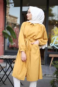 Modalamelif  Büyük Cepli Gömlek Elbise Sarı