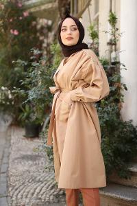 Modalamelif Fularlı Uzun Gömlek Vizonrengi