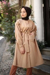 Modalamelif Fularlı Uzun Gömlek Vizonrengi