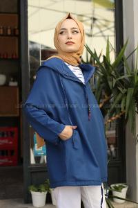 Modalamelif Kapşonlu See You Salaş Hırka İndigo