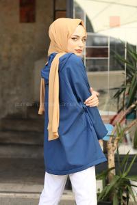 Modalamelif Kapşonlu See You Salaş Hırka İndigo